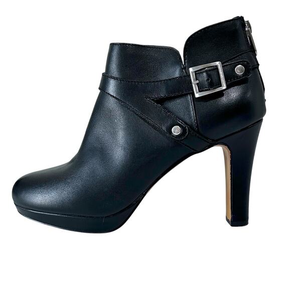 ADRIENNE VITTADINI Leather 9M Sexy Buckle Ankle Boots Black 4" Heel Zipper - Picture 5 of 8